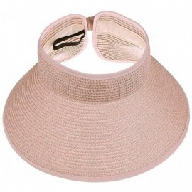 Sun Hats Womens Summer Foldable Straw Sun Visor Hat Wide Brim Roll Up Beach Hat Cap Sun Hats with Bow - Pink - CP18QYWG33E $2...