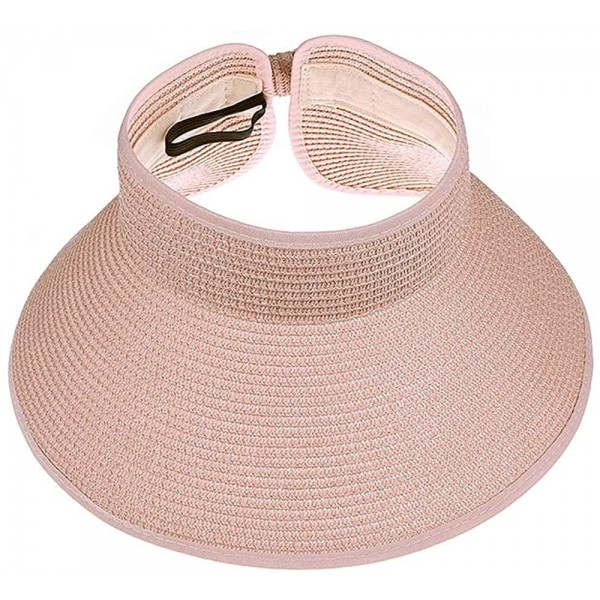 Sun Hats Womens Summer Foldable Straw Sun Visor Hat Wide Brim Roll Up Beach Hat Cap Sun Hats with Bow - Pink - CP18QYWG33E $1...