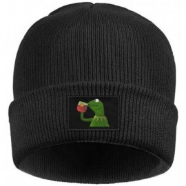 Skullies & Beanies Mens Womens Warm Solid Color Daily Knit Cap Funny-Green-Frog-Sipping-Tea Headwear - Black-1 - CI18N0QE4GN ...