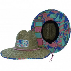 Sun Hats Woman's Sun Hat Straw Hat with Fabric Print Lifeguard Hat Great for Beach- Gardening- Boating- Pool- and Outdoor - C...