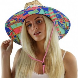 Sun Hats Woman's Sun Hat Straw Hat with Fabric Print Lifeguard Hat Great for Beach- Gardening- Boating- Pool- and Outdoor - C...