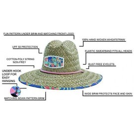 Sun Hats Woman's Sun Hat Straw Hat with Fabric Print Lifeguard Hat Great for Beach- Gardening- Boating- Pool- and Outdoor - C...