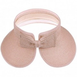 Sun Hats Womens Summer Foldable Straw Sun Visor Hat Wide Brim Roll Up Beach Hat Cap Sun Hats with Bow - Pink - CP18QYWG33E $1...