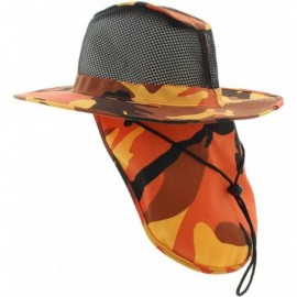 Sun Hats Wide Brim Bora Booney Outdoor Safari Summer Hat w/Neck Flap & Sun Protection - Orange Camo - Mesh - CN184MIIE2N $13.33