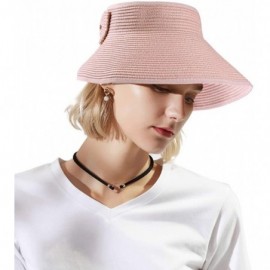 Sun Hats Womens Summer Foldable Straw Sun Visor Hat Wide Brim Roll Up Beach Hat Cap Sun Hats with Bow - Pink - CP18QYWG33E $1...