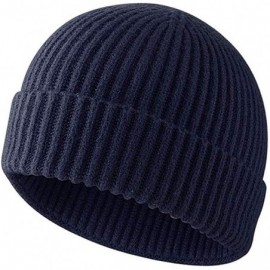 Skullies & Beanies Beanie Hat for Men Women Knit Slouchy Skull Cap Winter Unisex Rolled Up Hats - Navy Blue - CS193ZTDE2X $11.88