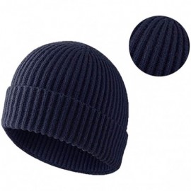 Skullies & Beanies Beanie Hat for Men Women Knit Slouchy Skull Cap Winter Unisex Rolled Up Hats - Navy Blue - CS193ZTDE2X $11.88