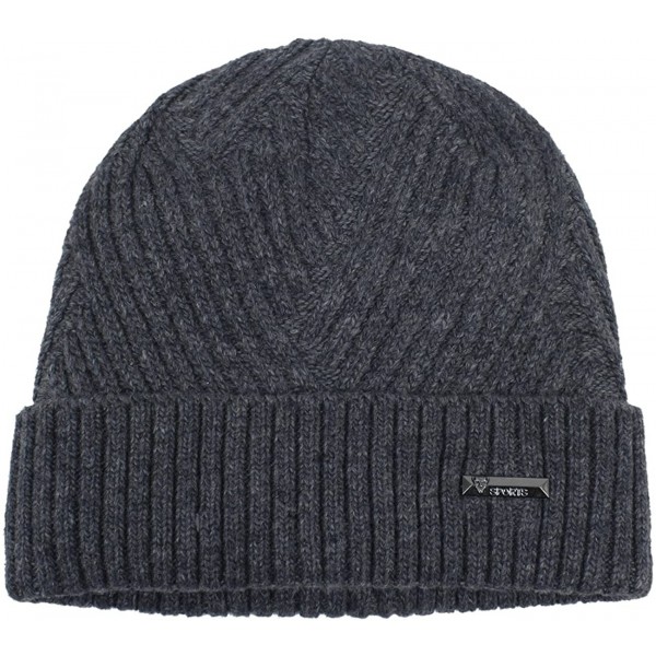 Skullies & Beanies Men's Wool Blend Knit Beanie- Soft & Warm Velour Fleece Lined - Twill Weave - Dark Gray - CB12NZ6OR4M $17.25