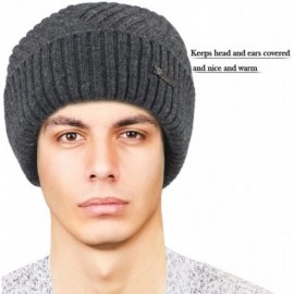 Skullies & Beanies Men's Wool Blend Knit Beanie- Soft & Warm Velour Fleece Lined - Twill Weave - Dark Gray - CB12NZ6OR4M $17.25