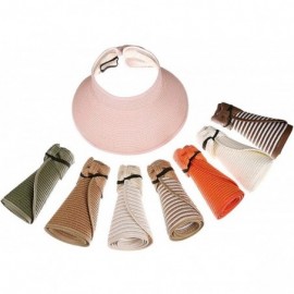 Sun Hats Womens Summer Foldable Straw Sun Visor Hat Wide Brim Roll Up Beach Hat Cap Sun Hats with Bow - Pink - CP18QYWG33E $1...