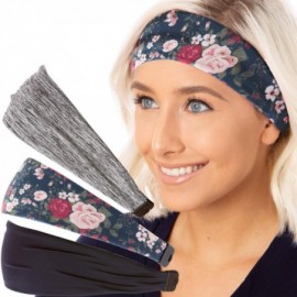 Headbands Adjustable & Stretchy Printed Xflex Wide Headbands for Women Girls & Teens (3pk Navy/Navy Floral/Grey Xflex) - CE19...