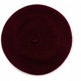 Berets French Style Lightweight Casual Classic Solid Color Wool Beret - Burgundy - CJ11NIY714P $10.63