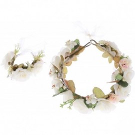 Headbands Women Flower Wreath Crown Floral Wedding Garland Headband Wrist Band Set - Beige-3 - C617YOR0MCI $12.89