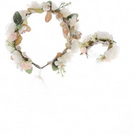 Headbands Women Flower Wreath Crown Floral Wedding Garland Headband Wrist Band Set - Beige-3 - C617YOR0MCI $12.89