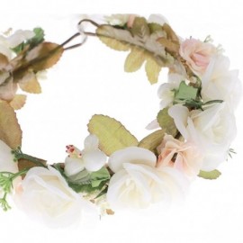 Headbands Women Flower Wreath Crown Floral Wedding Garland Headband Wrist Band Set - Beige-3 - C617YOR0MCI $12.89