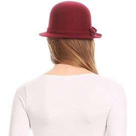 Bucket Hats Sally Vintage Style Wool Cloche Bucket Winter Hat with Bow Accent - Burgandy - CV1820N6AI6 $24.70