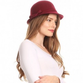 Bucket Hats Sally Vintage Style Wool Cloche Bucket Winter Hat with Bow Accent - Burgandy - CV1820N6AI6 $24.70