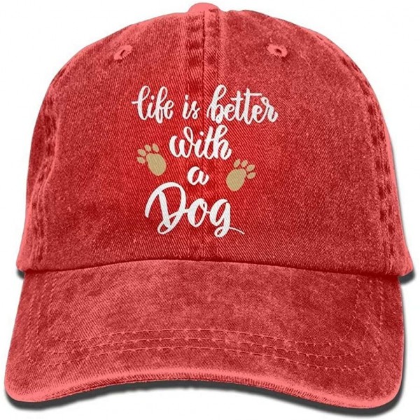 Skullies & Beanies Life is Better with A Dog Vintage Sun Hats Travel Sunscreen Baseball Caps for Men Women - Red - CH18Q3NZR7...