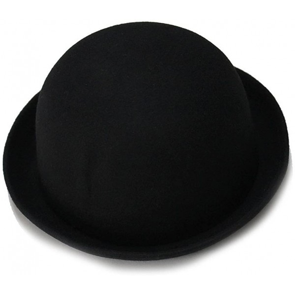 Fedoras Women's Girls Roll-up Brim Wool Dome Hat Bowler Dress-up Accessories (Black) - CE12MRBP079 $15.01