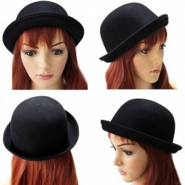 Fedoras Women's Girls Roll-up Brim Wool Dome Hat Bowler Dress-up Accessories (Black) - CE12MRBP079 $15.01
