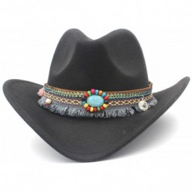 Cowboy Hats Classic Gem Straw Tassel Felt Cowgirl Hat Sombrero Band Décor Funny Party Cap - Black - CU18ECTQSUC $26.86