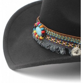 Cowboy Hats Classic Gem Straw Tassel Felt Cowgirl Hat Sombrero Band Décor Funny Party Cap - Black - CU18ECTQSUC $26.86