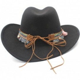 Cowboy Hats Classic Gem Straw Tassel Felt Cowgirl Hat Sombrero Band Décor Funny Party Cap - Black - CU18ECTQSUC $26.86