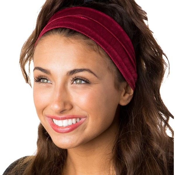 Headbands Xflex Crushed Adjustable & Stretchy Wide Softball Headbands for Women & Girls - Lightweight Crushed Burgundy - C417...