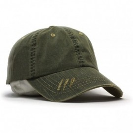 Baseball Caps Distressed Dirty Wash Herringbone Cotton Adjustable Baseball Cap - Olive Green - C3186M9YOYU $11.20