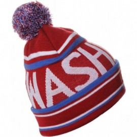 Skullies & Beanies Unisex USA Cities Fashion Large Letters Pom Pom Knit Hat Beanie - Washington Burgundy - C312N3DBAJZ $13.47