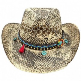 Cowboy Hats Woven Straw Western Cowboy Hat Vintage Wide Brim Outback Sun Hat with Leather Belt - C6 Cal - C118S5ZG428 $39.79