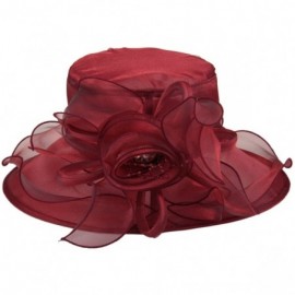 Sun Hats Women's Wide Brim Floral Organza Kentucky Derby Hat Tea Party Church Wedding Hat - Wine Red - CY18DEEMMNN $10.78