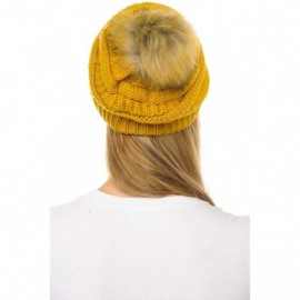 Skullies & Beanies Hat-43 Thick Warm Cap Hat Skully Faux Fur Pom Pom Cable Knit Beanie - Mustard - CD18X9Z3W53 $15.82