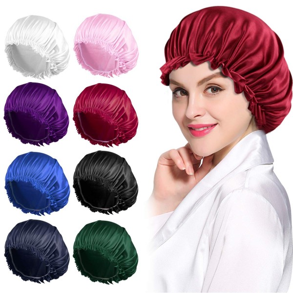 Skullies & Beanies 8PCS Satin Bonnet for Women Natural Curly Hair-A1 - Set A - 8pcs for Family Pack - CZ18XRY7IMQ $19.95