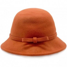 Bucket Hats 100% Wool Vintage Felt Cloche Bucket Bowler Hat Winter Women Church Hats - Dark Orange59 - CB18W82YDZ7 $23.36