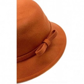 Bucket Hats 100% Wool Vintage Felt Cloche Bucket Bowler Hat Winter Women Church Hats - Dark Orange59 - CB18W82YDZ7 $23.36