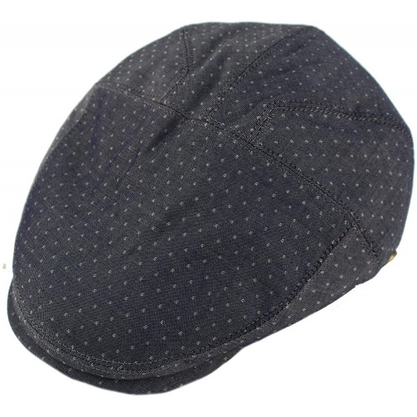 Newsboy Caps Men's 100% Cotton 7 Panel Ivy Mixed Pattern Driver Cabby Flat Cap Hat - Polka Dot Navy - CG18DO2IMHX $17.75