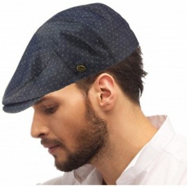 Newsboy Caps Men's 100% Cotton 7 Panel Ivy Mixed Pattern Driver Cabby Flat Cap Hat - Polka Dot Navy - CG18DO2IMHX $17.75