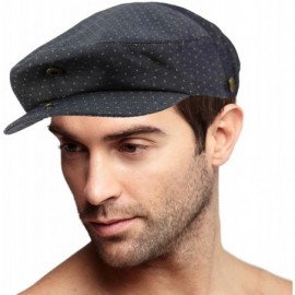 Newsboy Caps Men's 100% Cotton 7 Panel Ivy Mixed Pattern Driver Cabby Flat Cap Hat - Polka Dot Navy - CG18DO2IMHX $17.75