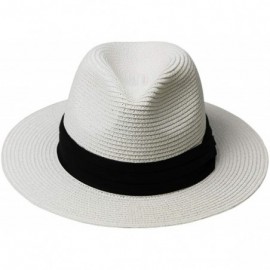 Sun Hats Womens Sun Straw Panama Hat - Foldable Floppy Wide Brim Hat Beach Cap UPF50 - White - CY18UXEKIGG $26.14