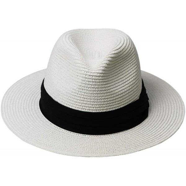 Sun Hats Womens Sun Straw Panama Hat - Foldable Floppy Wide Brim Hat Beach Cap UPF50 - White - CY18UXEKIGG $9.80