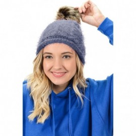 Skullies & Beanies Women/Men's Winter Fur Ball Pompom Beanie Cozy Knit Hat - 404 Grey+ Free Gift - CD187WTXUTO $7.52