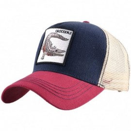 Baseball Caps Unisex Animal Mesh Trucker Hat Snapback Square Patch Baseball Caps - Red Blue Crocodile - CM18MGAS974 $14.74