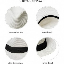 Sun Hats Womens Sun Straw Panama Hat - Foldable Floppy Wide Brim Hat Beach Cap UPF50 - White - CY18UXEKIGG $9.80