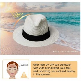 Sun Hats Womens Sun Straw Panama Hat - Foldable Floppy Wide Brim Hat Beach Cap UPF50 - White - CY18UXEKIGG $9.80