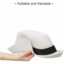 Sun Hats Womens Sun Straw Panama Hat - Foldable Floppy Wide Brim Hat Beach Cap UPF50 - White - CY18UXEKIGG $9.80