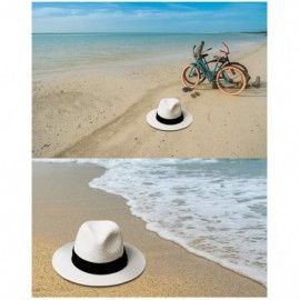 Sun Hats Womens Sun Straw Panama Hat - Foldable Floppy Wide Brim Hat Beach Cap UPF50 - White - CY18UXEKIGG $9.80