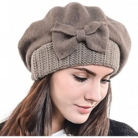 Berets Lady French Beret 100% Wool Beret Chic Beanie Winter Hat HY023 - Knit-brown - CU12O1PNI5T $14.88