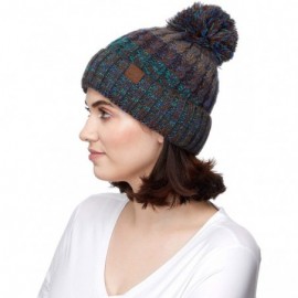 Skullies & Beanies Exclusives Women's Winter Slouchy Knitted Hat Cable Knit Pom Beanie Hat (HAT-1816) - Teal - CK18I6W5YD8 $1...