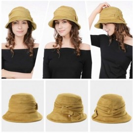 Berets Womens Winter Bucket Derby Gatsby Vintage 1920s Round Bowler Church Hat Fall 55-59cm - 99088-yellow - CR18IIHHNKK $20.91